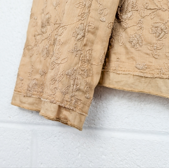 J. Jill 100% Cotton Lightweight Jacket Blazer Yellow Tan Embroidered Pockets 8 - Picture 9 of 10
